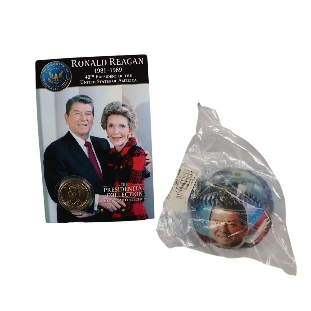 Ronald Reagan Presidential $1 Coin & Souvenir Baseball Set COM113 Library Gold